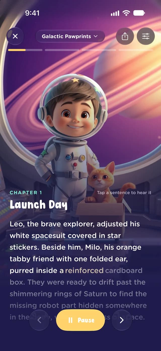 The MiniMinds story reader, with the words lighting up as the narrator reads
